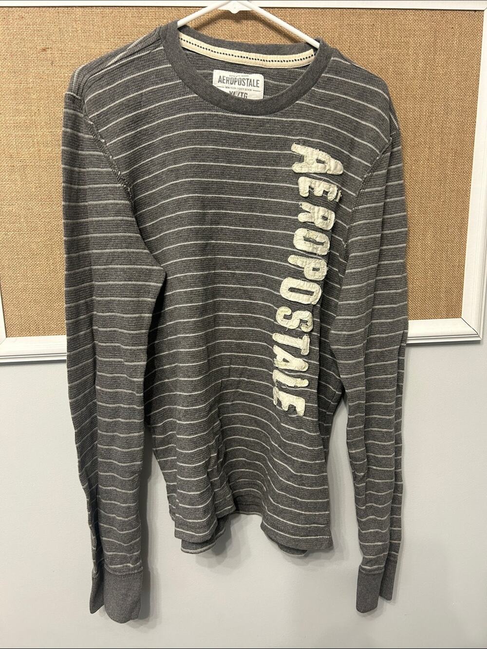 Aeropostale Gray Striped Long Sleeve Shirt with White Logo